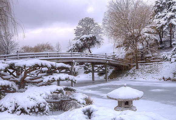 Bridge to Japanese Island in Winter